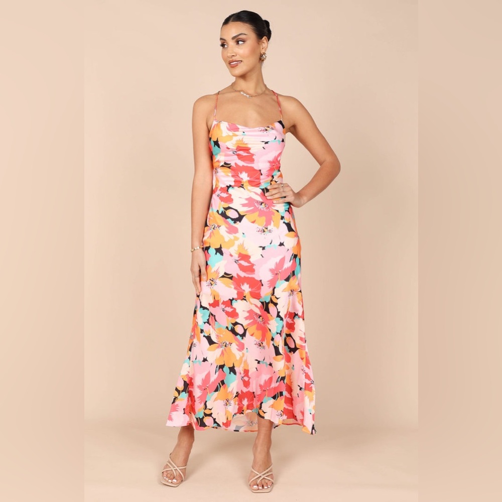 Petal & pup satin floral lace up open back maxi dress nwot